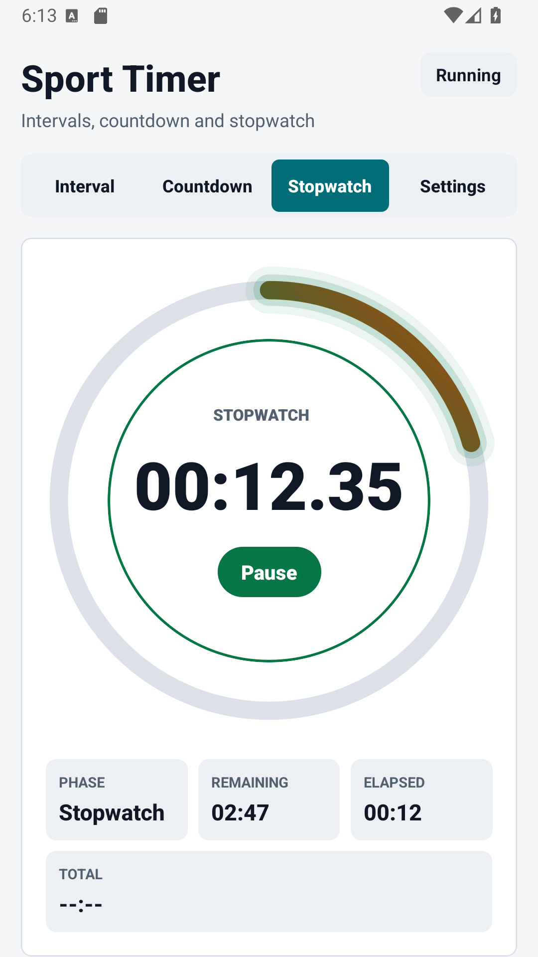 หน้าจอนาฬิกาจับเวลา Sport Timer พร้อมรอบ